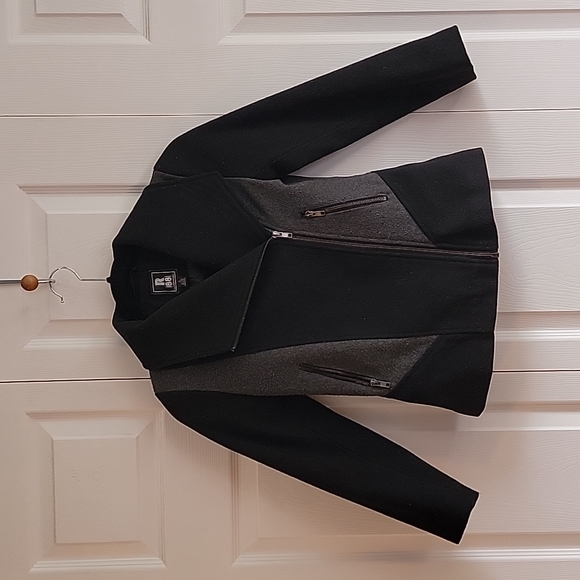 Girls Rothschild Black and Grey Moto Winter Coat - Picture 3 of 5